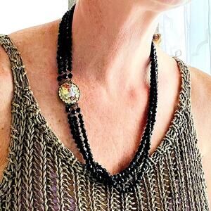 VTG 1950s Glass bead Double Strand Necklace Ceramic Closure Germany Collectable